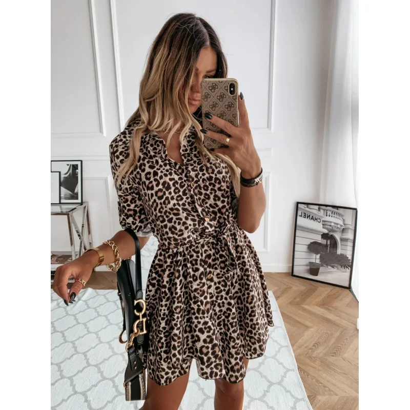 

New Arrival Leopard Graphic Dress Half Sleeves Fashion Forward Patchwork It Girl Design Trendy Styles