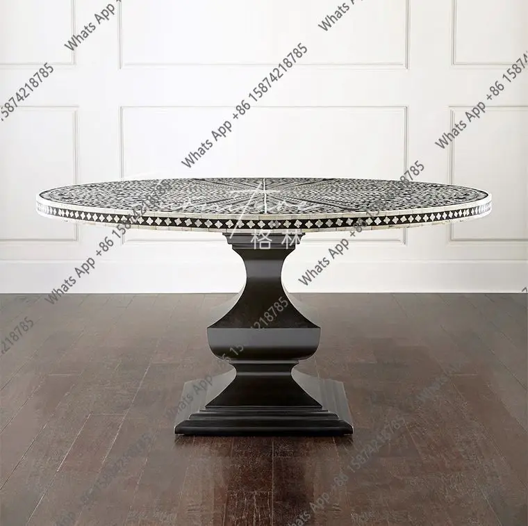 

Solid wood round dining table, French American light luxury dining table and chairs, combination tea table, negotiation table