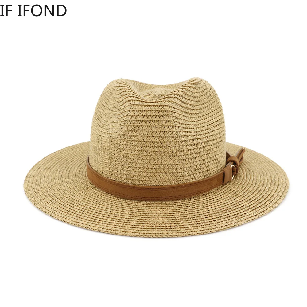 New Big Size 59-60CM Panama Hat Summer Sun Hats for Women Man Outdoor Beach Straw UV Protection Cap Chapeau Jazz Trilby Cap