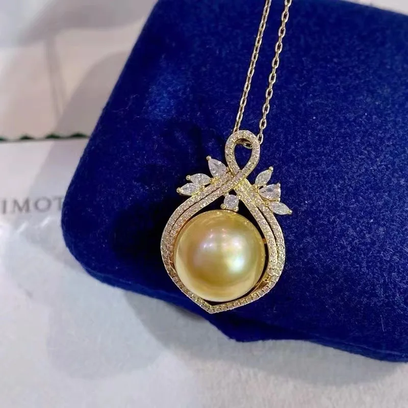 hot  AAA 11-12mm 12-13mm 13-14mm South  Sea Gold bread Pearl Pendant Necklace 925S 18inch