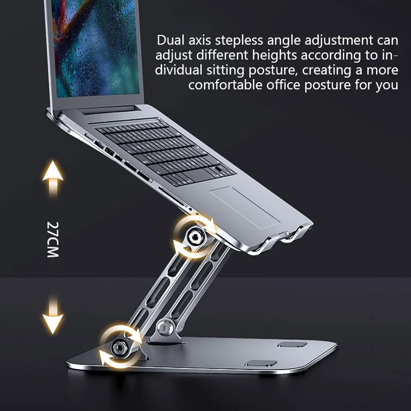 Imagem -02 - Alumínio Laptop Stand Desktop Lift Base Pode Ser Dobrado e Aumentado Singlelayer Suporte de Leitura Ajustável Office Stand Dissipação de Calor