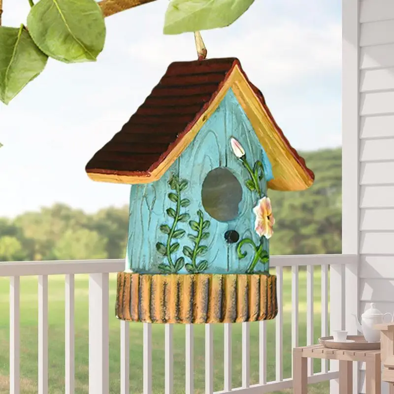 

Bird House For Tree Resin Hangable Bird House Elegant Nesting Box Colorful Garden Decoration Tree Mount Ornaments For