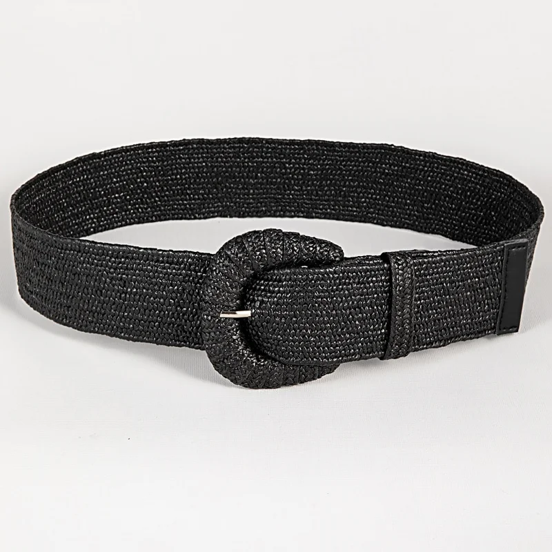 New Retro Women Summer Pin Buckle Belts Fashion Female Braided Wide Belts Designer Woven Elastic PP Straw Grass Girls Waistband