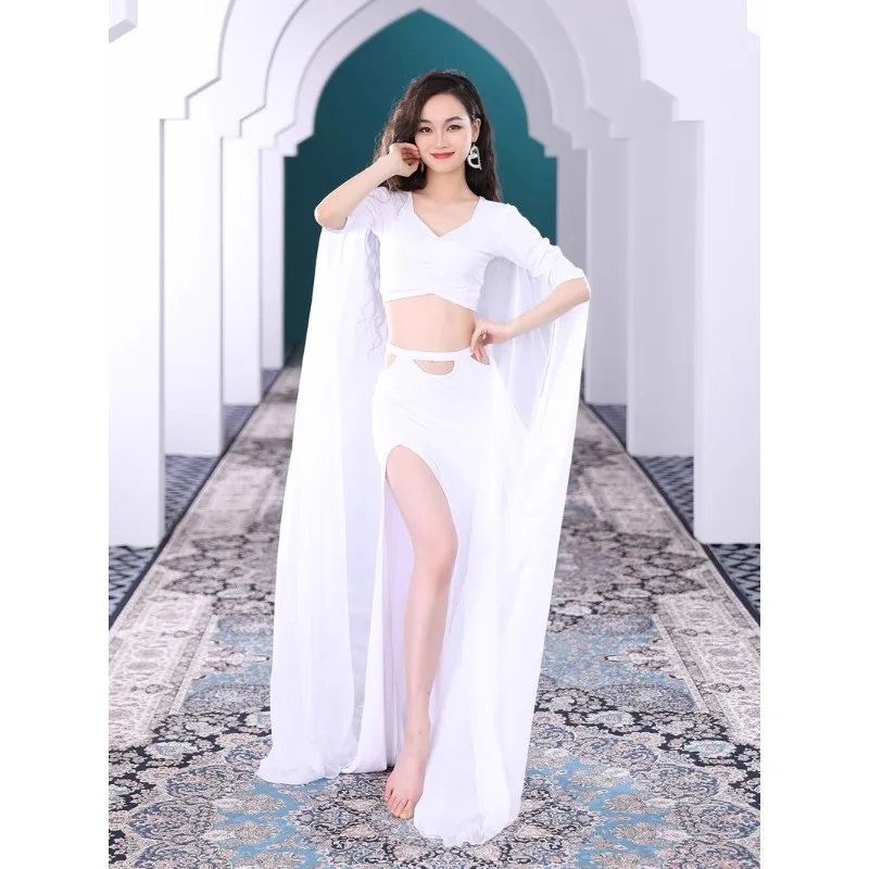 

Belly Dance 2024 New Outfit Costume Women's Practice Suit Beginner Spring Summer Silk Big Floating Tulle High Waisted Long Skirt