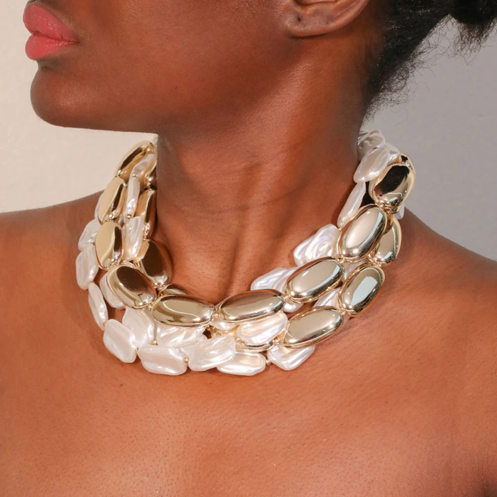 Collier de fausses perles exagérées pour femmes et filles, bijoux de fête de mariage