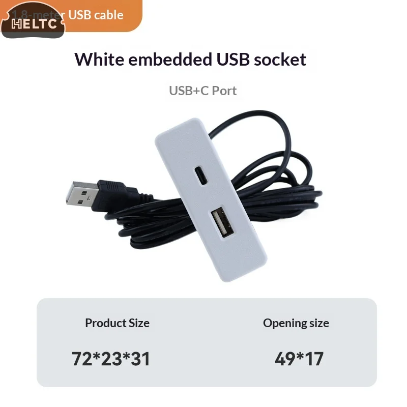 

1Pcs Recessed Desk Socket Hidden Power Strip With USB-A And Type-C 1.8 Meters Extension Cord For Home Office