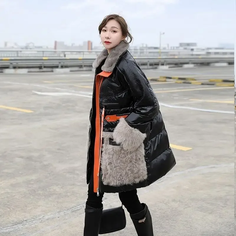 2026 Winter New Women's Down Jacket Splicing Windproof Fake Fur Jacket