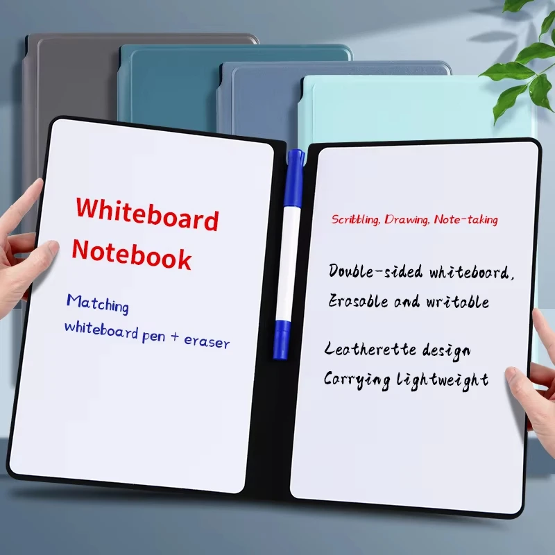 Wiederverwendbares Whiteboard-Notizbuch-Set im A5-Format mit Whiteboard-Stift, Löschtuch, Leder, Notizblock, Wochenplaner, tragbare Notizbücher, Büro