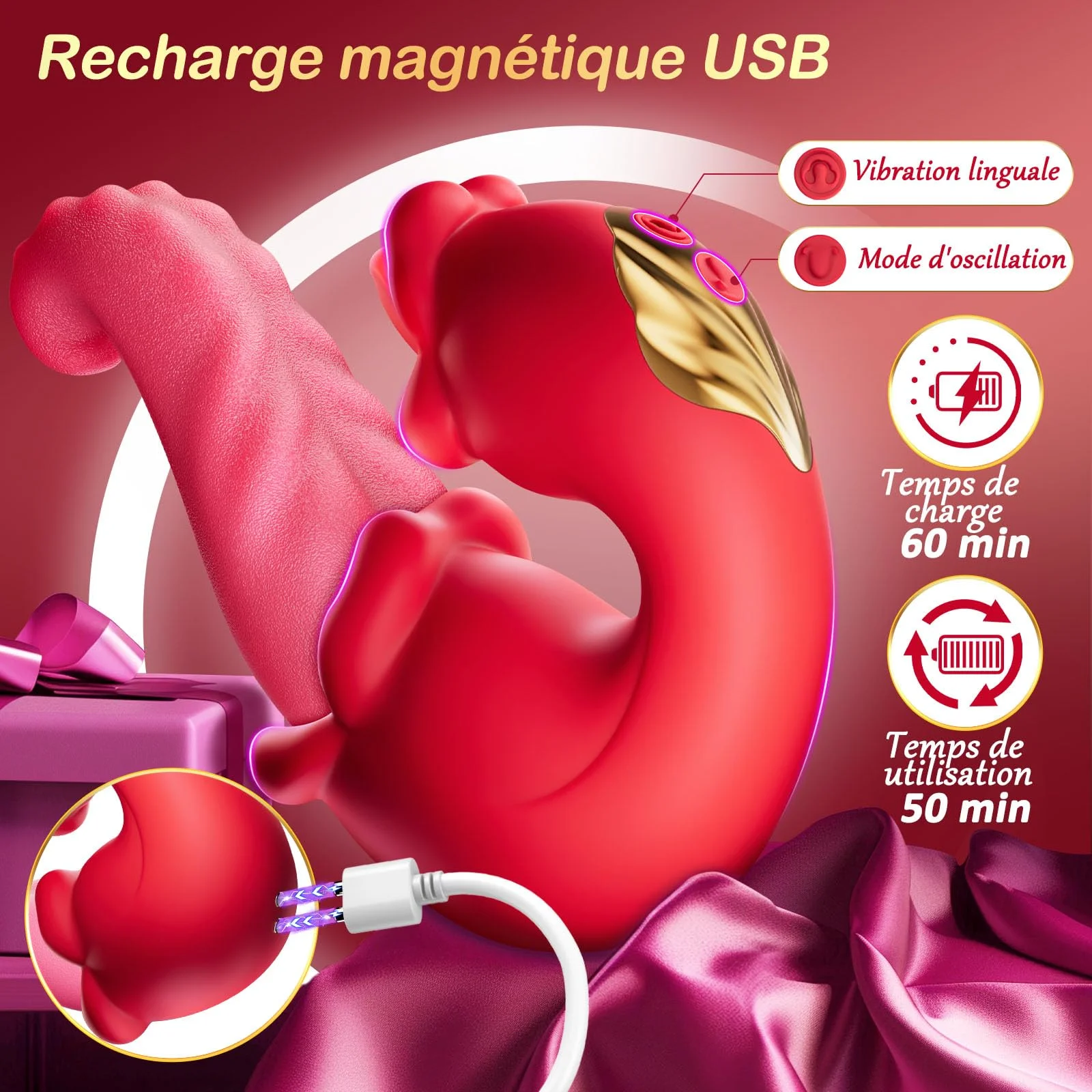 เครื่องนวดสั่นสำหรับผู้หญิง กระตุ้นคลิตอริส รูปทรงลิ้น 3 in 1 ของเล่นเซ็กส์