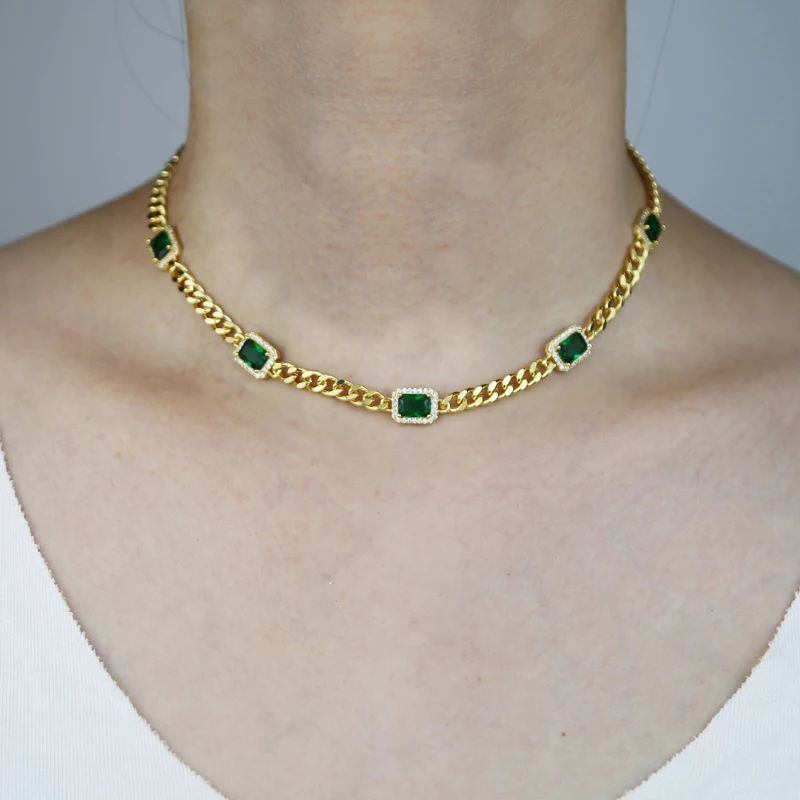 Hiphop Miami Cuban Link Chain Necklace for Women Iced Out Geometric Square CUbic Zirconia 5mm Stone Gold Color Fashion Jewelry image 6