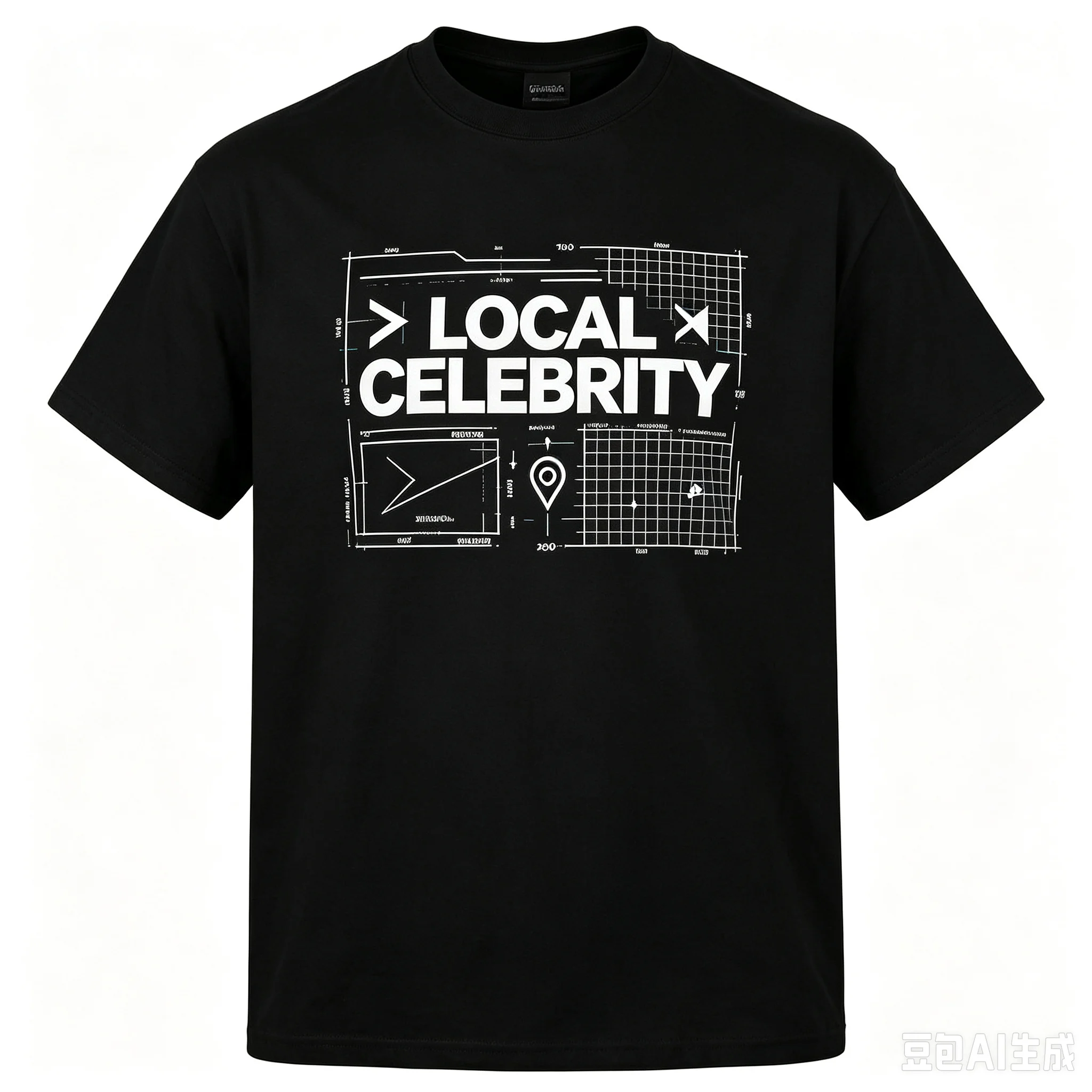 Men LOCAL CELEBRITY Graphic T‑Shirt Tech Grid Map Print Casual Crew Neck Short Sleeve Tee