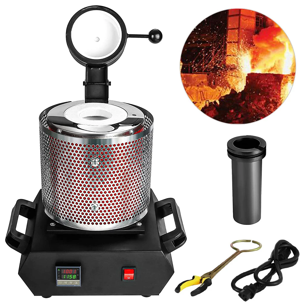 Drillpro 2100W 3KG Gold Melting Furnace 2102°F/1150°C Electric Furnace with Graphite Crucibles for Melting Gold Silver Copper