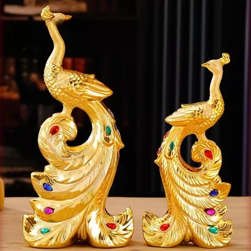 1pc Golden Peacock Ornament Chinese Style Ceramic Electroplated Ornaments Mascot Decorations Ceramic Handicrafts Figurines