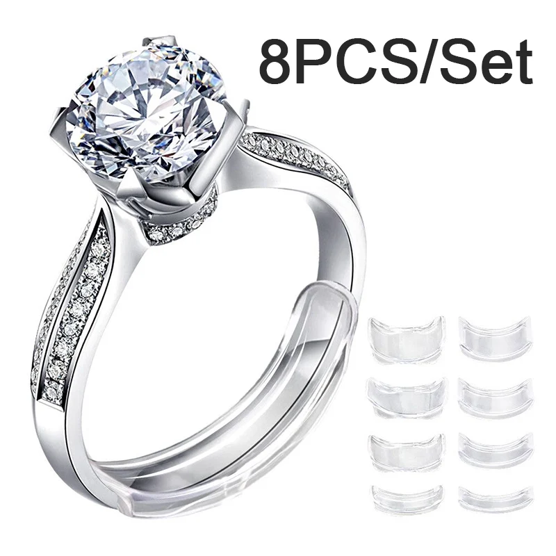 8TANSilicone-Ajusteur de Taille de Bague Transparent Invisible, Outil de Serrage de Bijoux