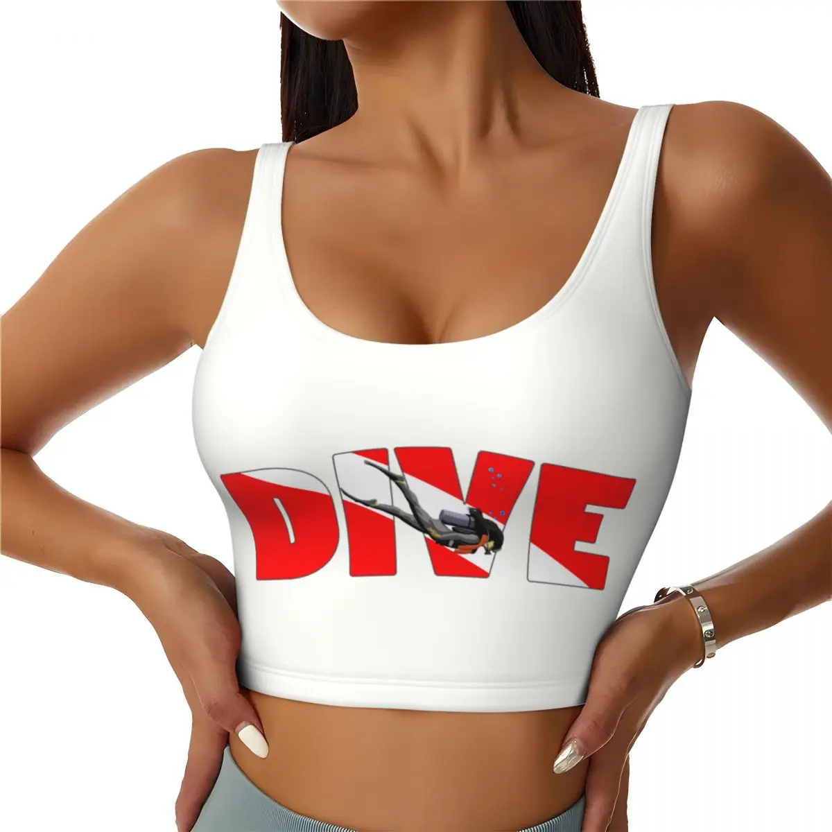 Custom Scuba Dive Flag And Diver Sports Bra Women's Diving Lover High Impact Workout Yoga Crop Top