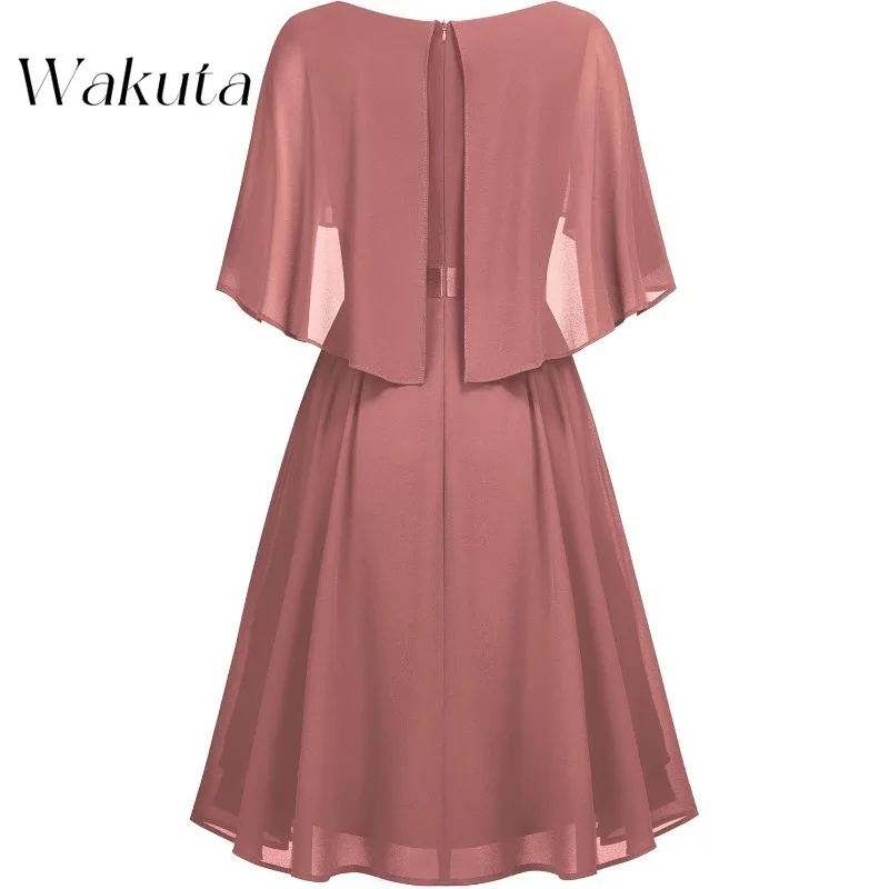 Wakuta-vestido De gasa De manga corta con volantes, chal clásico francés con cuello en V, bordado Simple, cintura, para invitados De boda, Fiesta