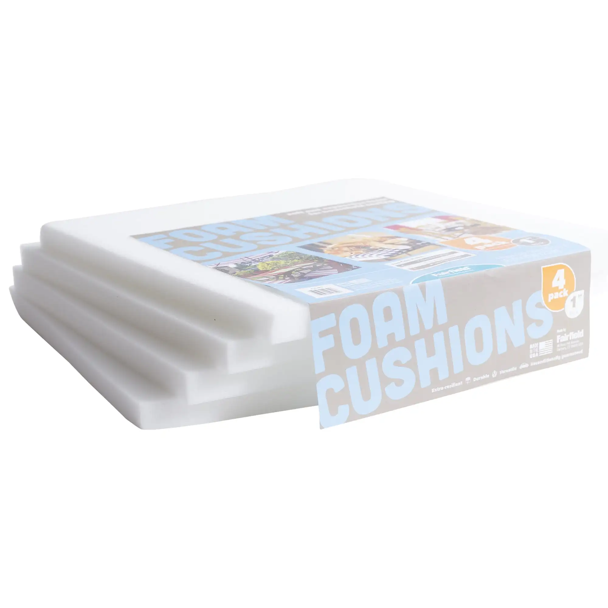 Fairfield Project Foam Pad, Soft, Durable, and Supportive Foam Padding for Seat Cushions, Bedding, Comfy Pet Beds, 100% Polyurethane Craft Foam, 16" x 16" x 1" Thick, Pack of 4
