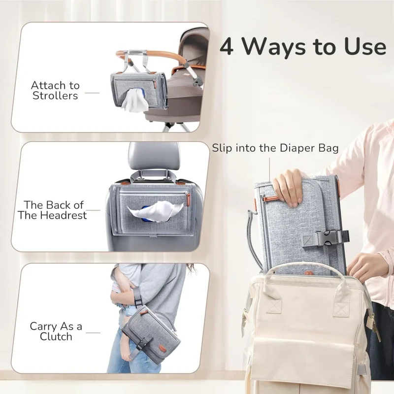 Portable Waterproof Baby Changing Pad with Multi-pockets Large Foldable Baby Diaper Bag with Shoulder Strap For Mommy Travel