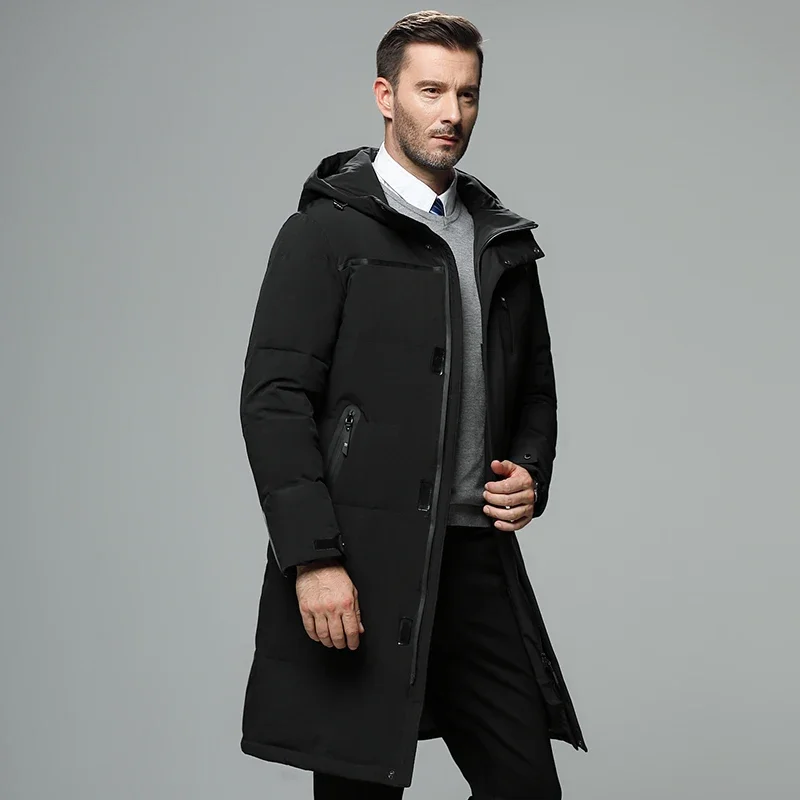 Wasserdichte dicke Winter Männer lange weiße Enten Daunen jacke schwarze Kleidung Kapuze warmer Mantel männliche Puffer Jacke Parka große Größe 5xl