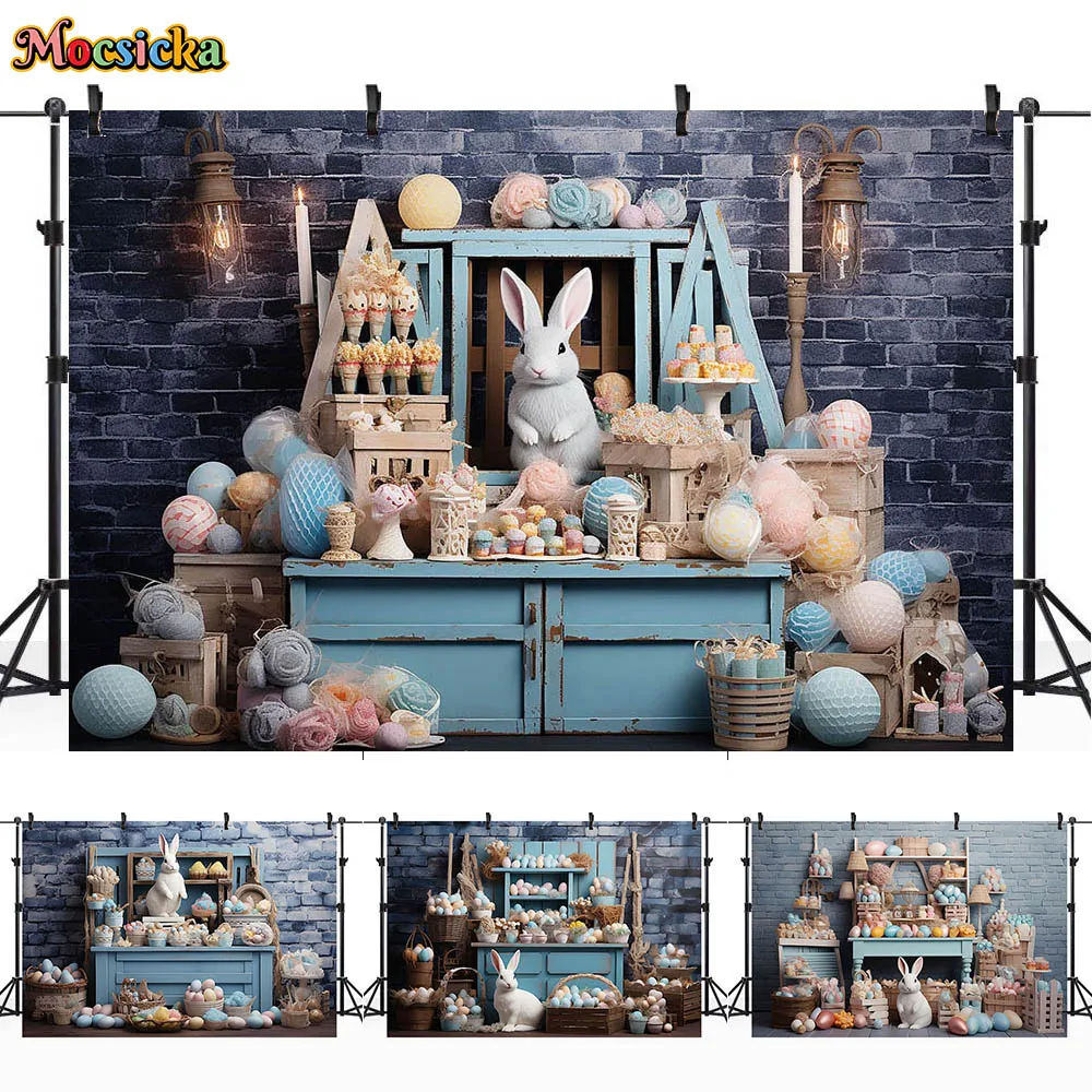 

Mocsicka Photography Background Easter Egg Rabbit Retro Brick Wall Kids Portrait Photo Backdrop for Photo Studio Photocall Props