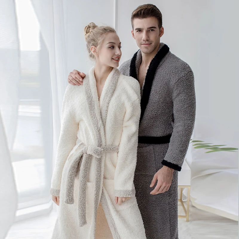 Women and Men Cozy Knit Stretchy Soft Long Robes Full Length Shawl Collar Spa Bathrobe Super Comfortable Sleepwear Lounge wear