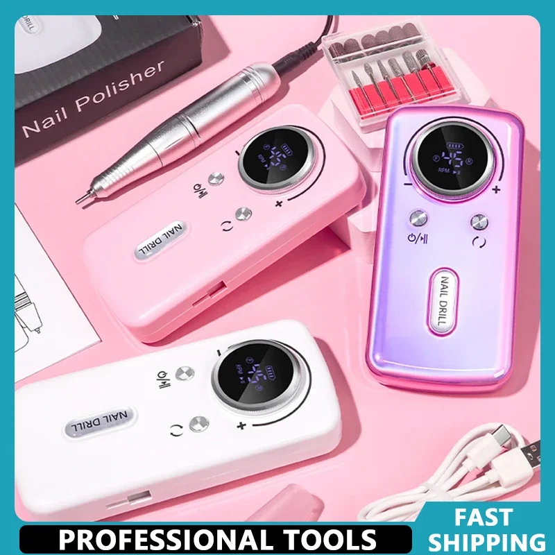 

45000RPM Nail Drill Machine Electric Portable Nail File Rechargeable Nail Sander for Gel Nails Polishing For Home Manicure Salon