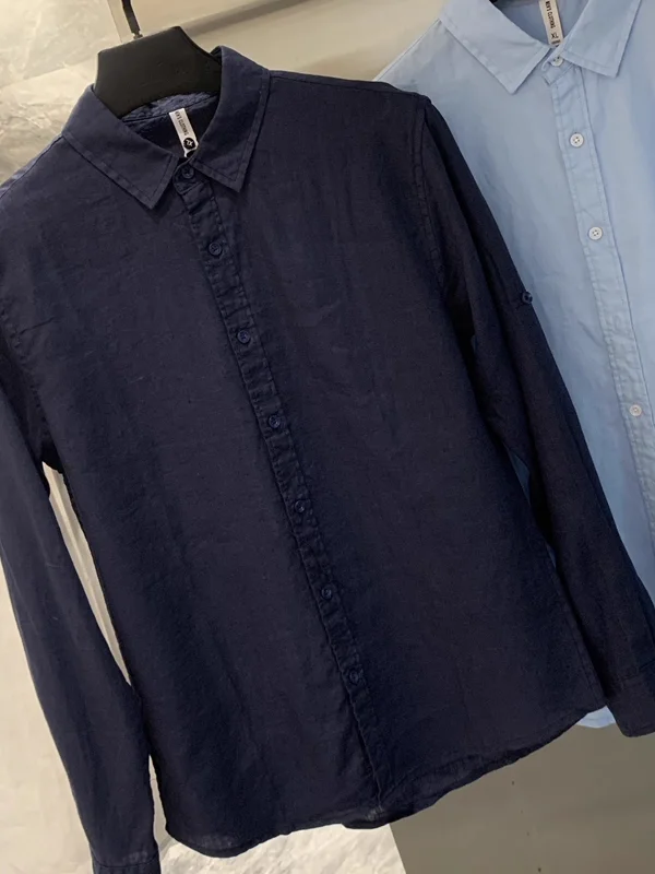 

High Quali 00% Linen Men's Long Sve irt Spring Summer Thin Sle Collared Lazy Faion Breathable Men's Button up Top
