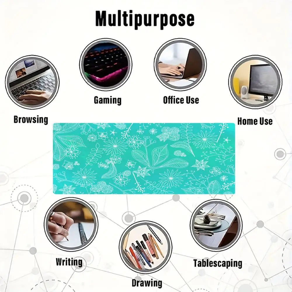 Pflanzen- und Blumen-Mauspad, großes Mauspad mit genähtem Rand, XXL-Tastaturpad, Schreibtischzubehör, perfekt für das Heimbüro