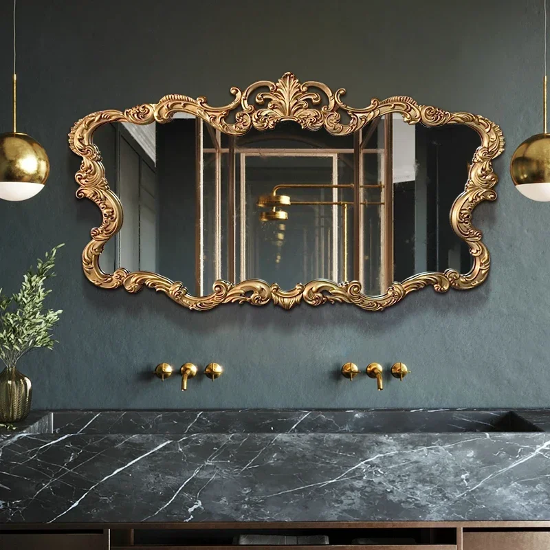 

A European Vintage Mirror Odd Shape Gold Border Large Bathroom Mirror Antique Aesthetic Espelho Para Banheiro Bathroom Fixtures