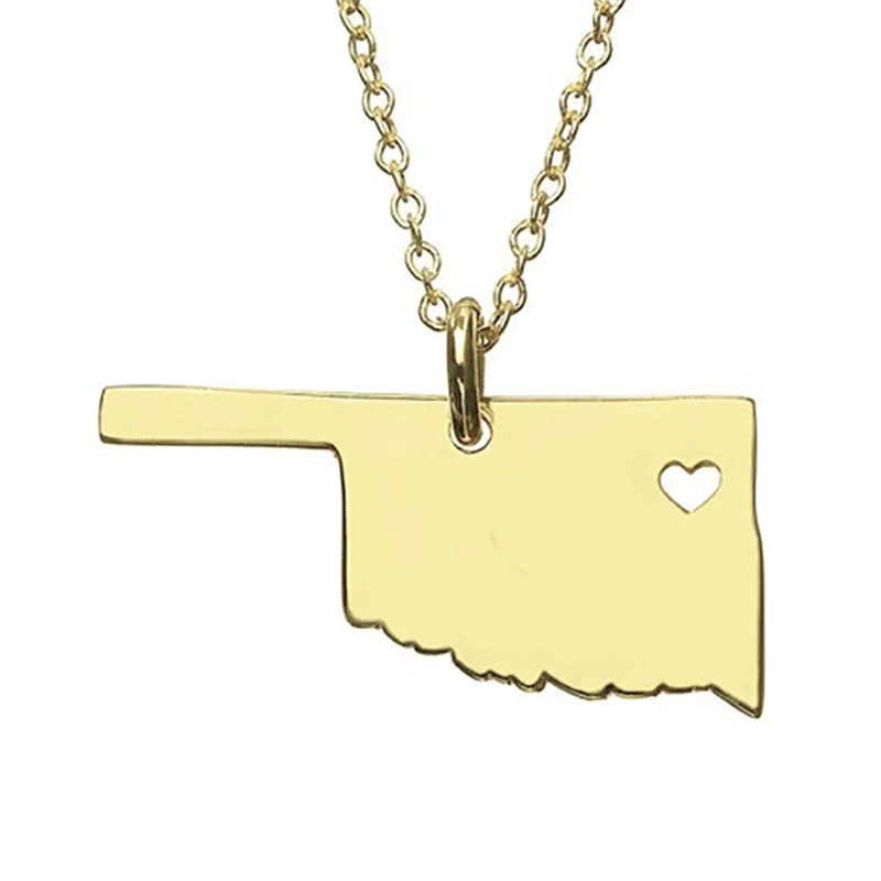 الفولاذ المقاوم للصدأ الولايات المتحدة أوكلاهوما قلادة على شكل خريطة قلادة للنساء الرجال مجوهرات اكسسوارات
