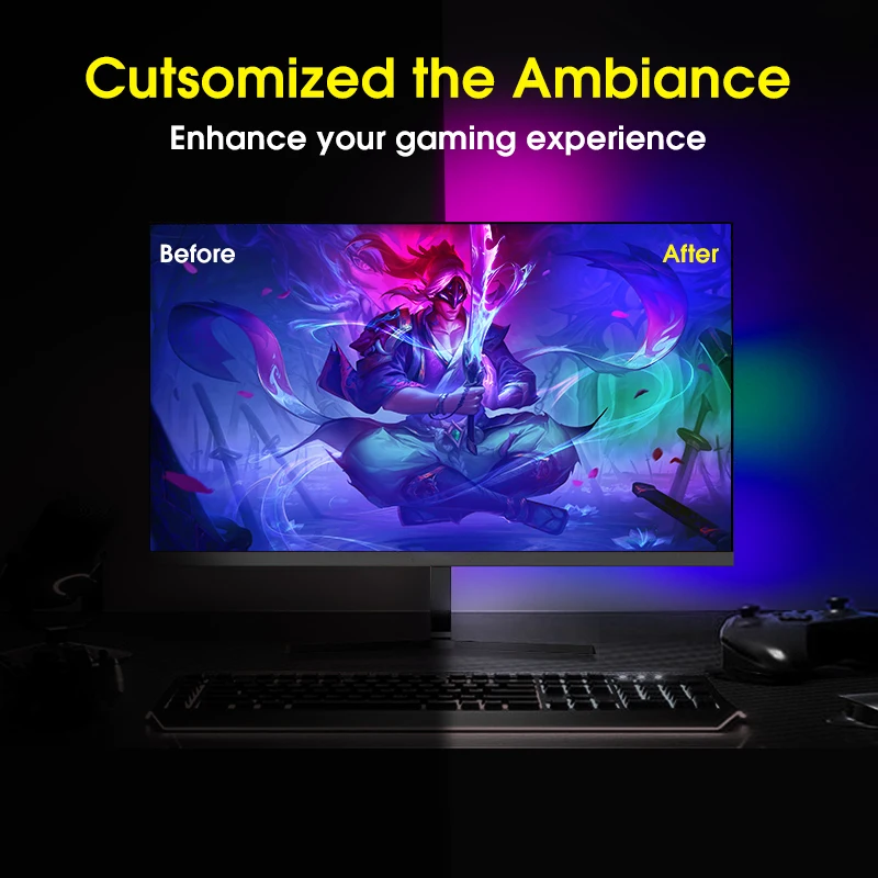 RGB Dream Color Smart LED Strip, Elevate Your PC Monitor Experience with LED Music Sync Lights for Ultimate Gaming Room Ambiance