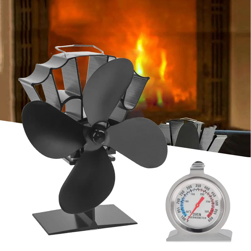 

4 Blade Stove Fan Heat Powered Log Wood Burner Fireplace Fan Eco-fan Quiet Home Heater Winter Warmer Efficient Heat Distribution