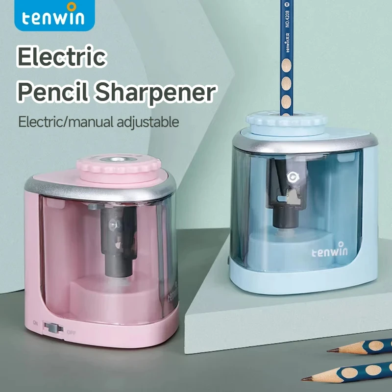 

Tenwin Electric Auto Pencil Sharpener Safe Student Helical Steel Blade 2 in 1 Sharpener for Artists Kids Adults Colored Pencils