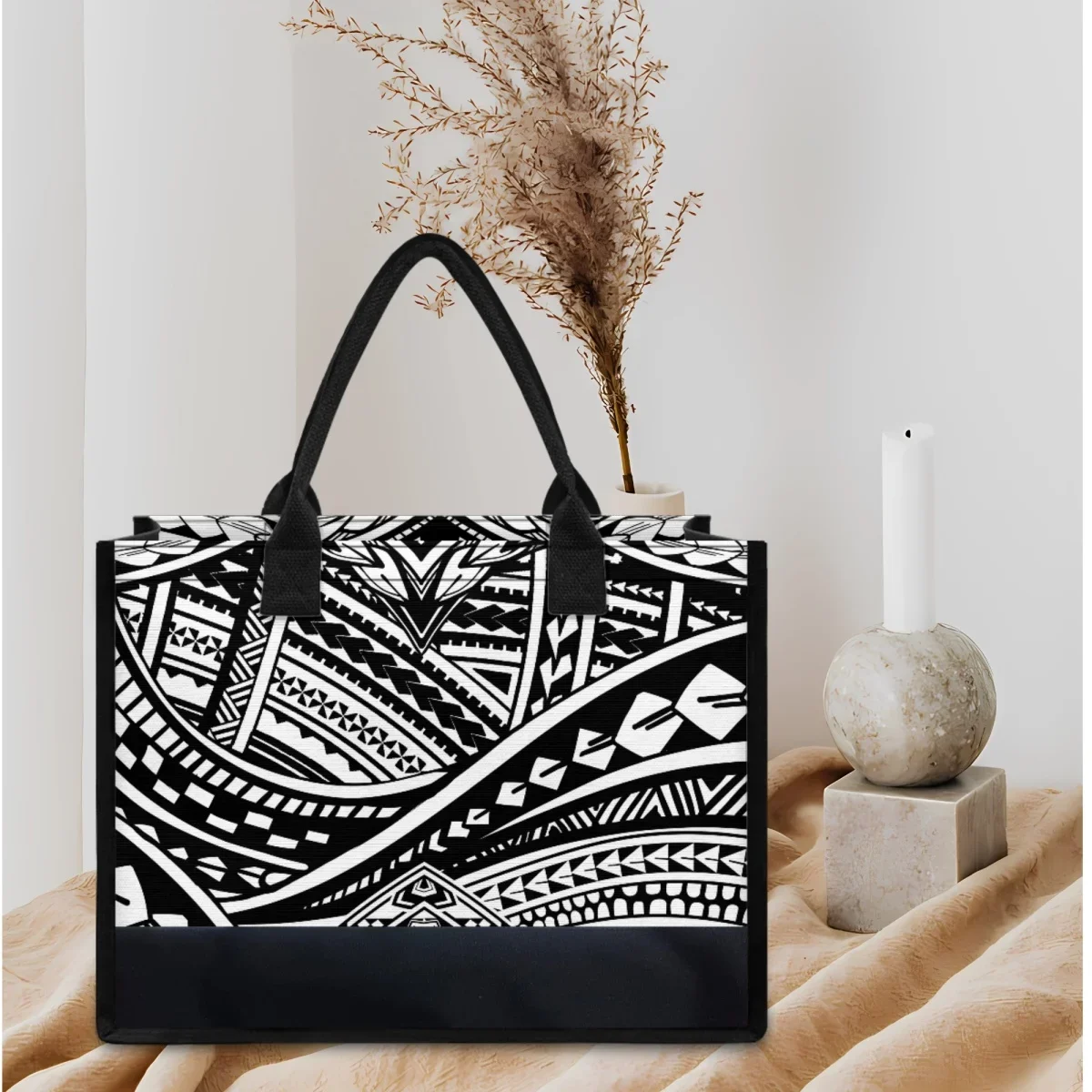 

Polynesian Totem Print Elegant Ladies Tote Bag Retro Portable Travel Canvas Beach Bag Casual Outsoor Girls Handbag Bolsos Mujer