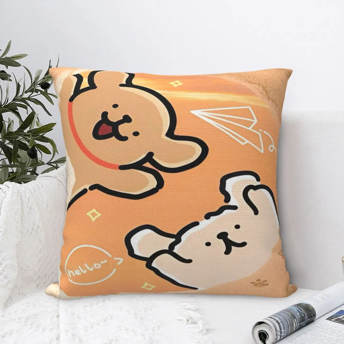 

Line Puppy Maltese Pillow Cover Square Pillow Case Cushion Cover Morden Custom Pillowcases For Office Car Home Decorative