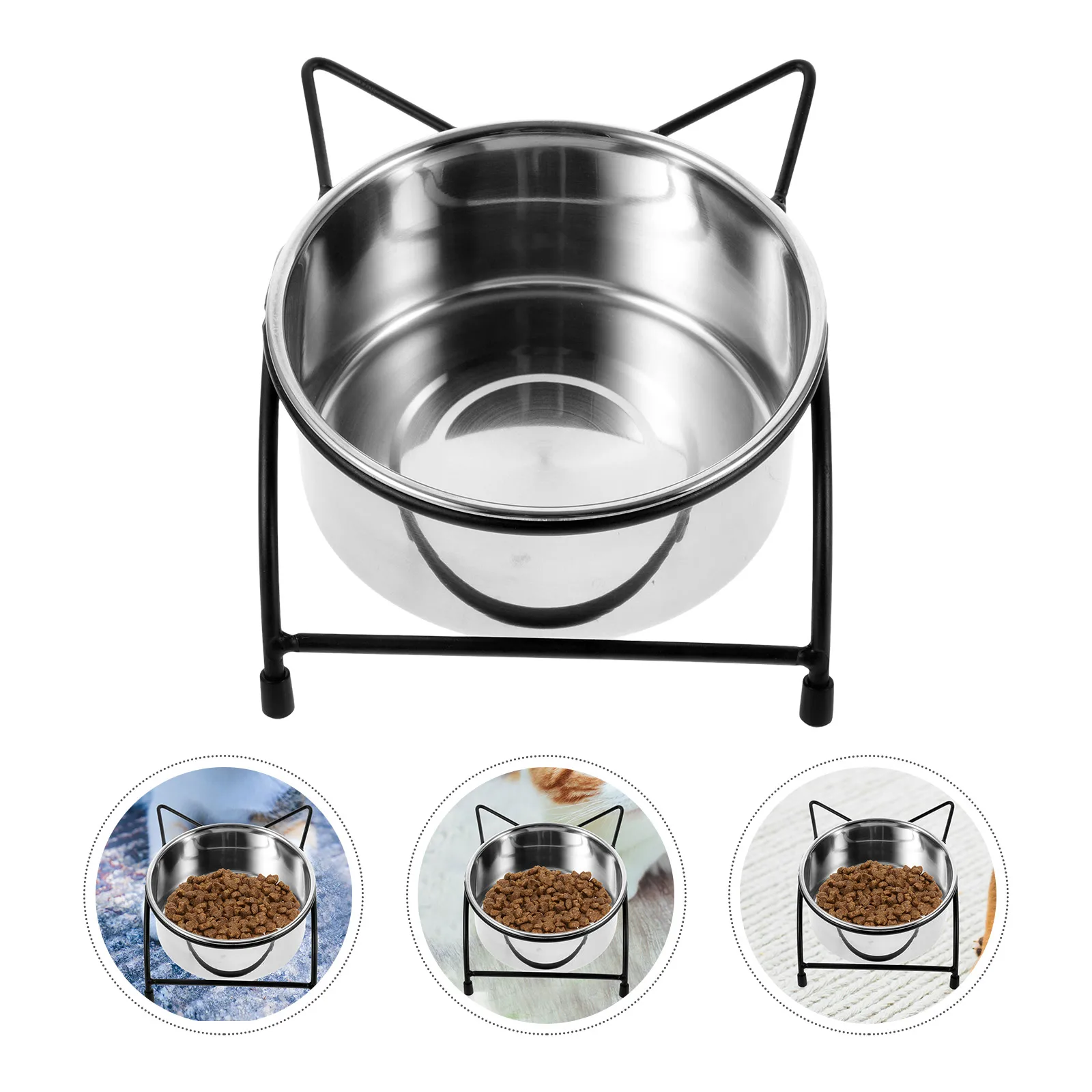 

Sturdy Double Pet Feeder Elevated Cat Food Anti-Spill Design Stainless Steel Dog Feeding Container Ergonomic Raised Bowl For