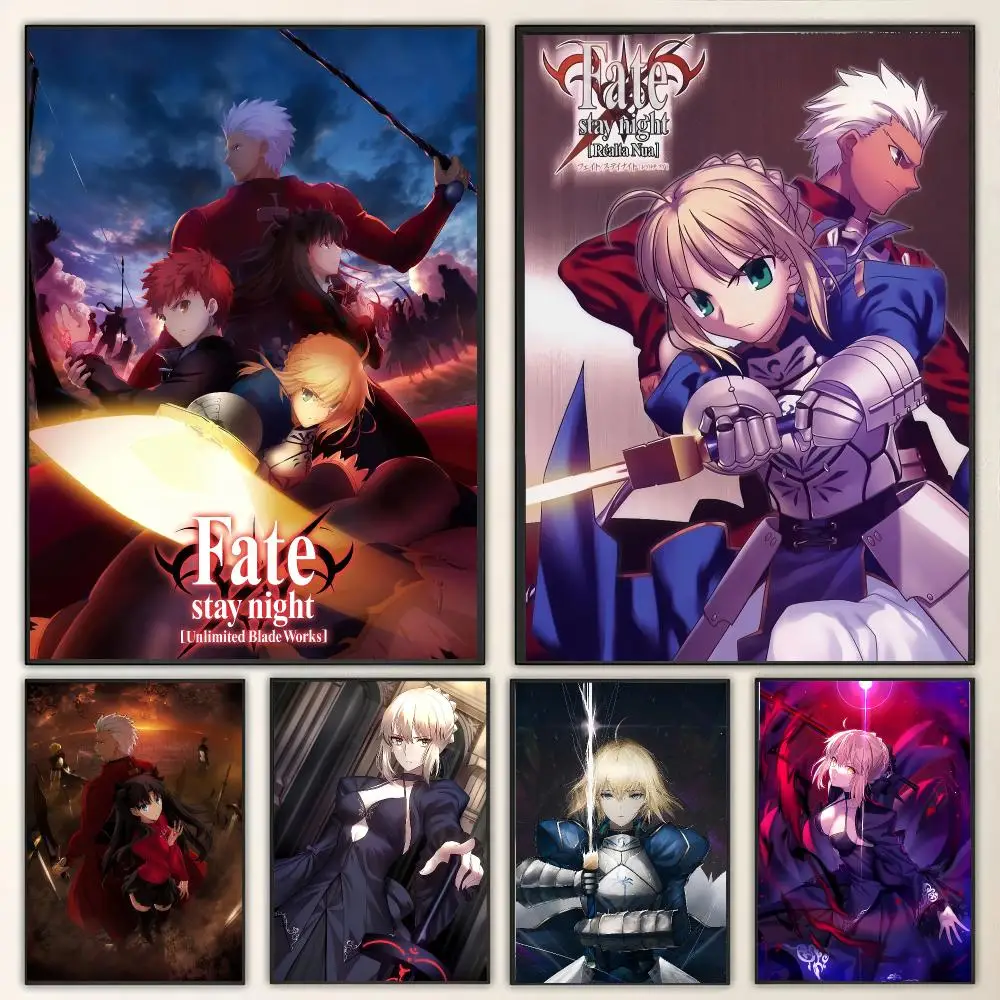 Anime Fate Stay Night Painting Calligraphy Canvas Poster Wall Art for Living Room Bedroom Cafe Decor Gift
