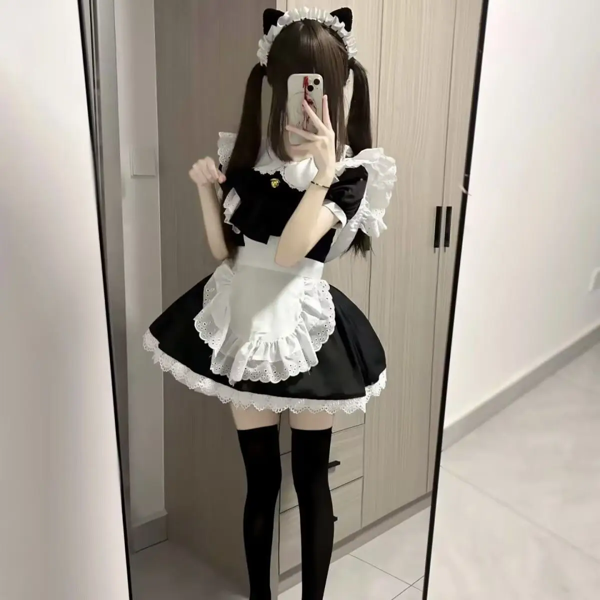 Long European Style Maid Uniform Cosplay Women's Fashion Set Student School Uniform Work Uniform Short Sleeve Mid-Year