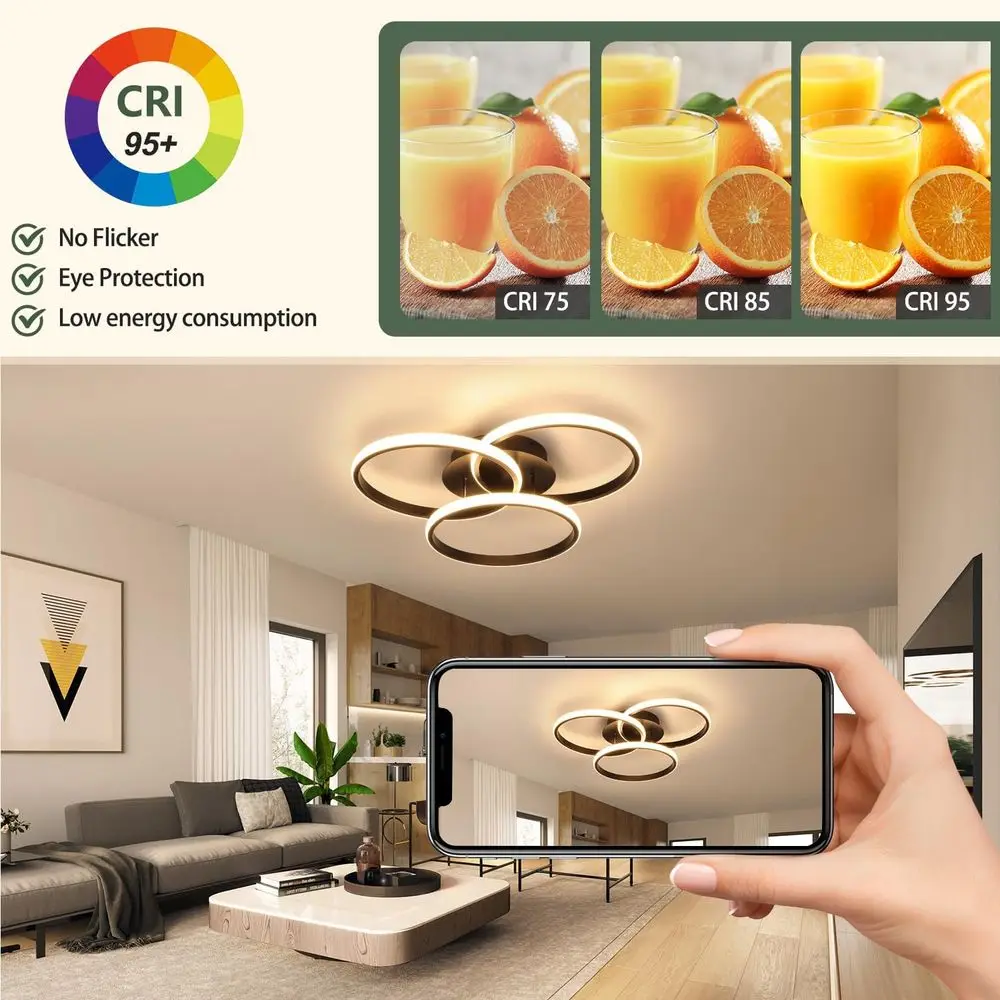 Dimmable LED Ceiling Light Fixtures with Remote Control, Suitable for Bedroom, Living Room, Dining Room, Kitchen (3000K-6500K)
