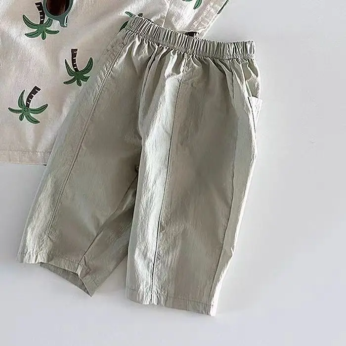 Calça monocromática de pernas largas para meninos e meninas, solta e elegante, roupas simples e casuais, verão, 2024