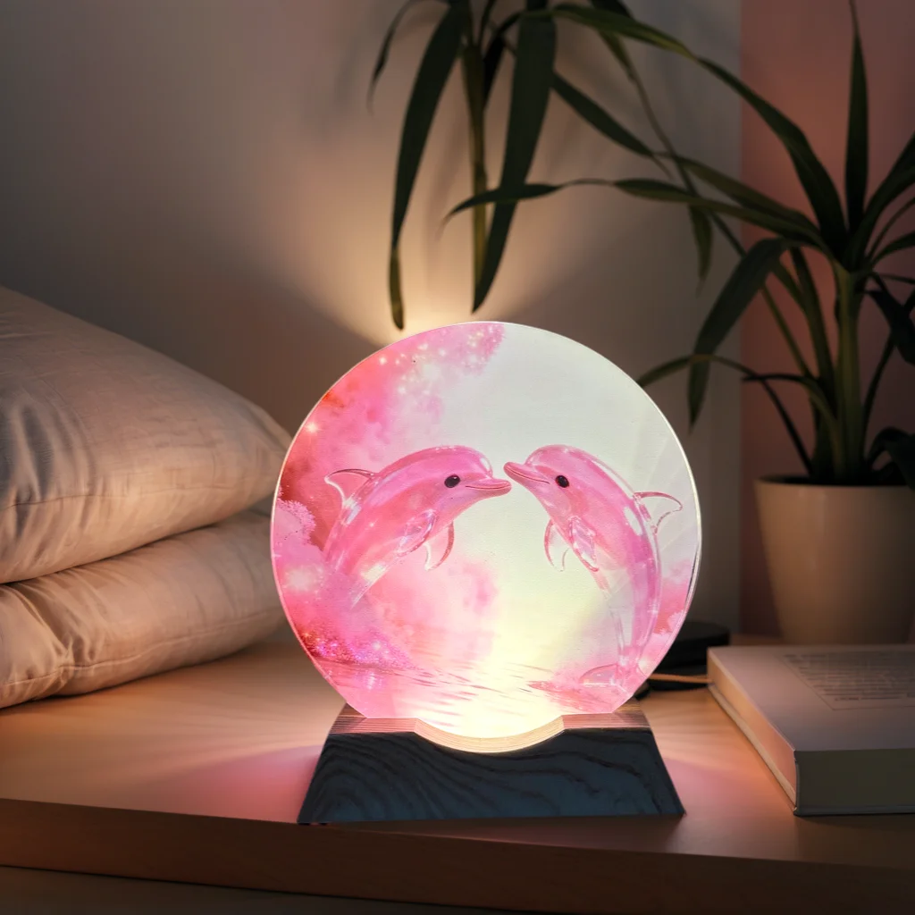

Kissing Dolphin Crystal LED Night Light Strip Base - USB-powered glass decorative lamp, suitable for bedrooms, living rooms, bir