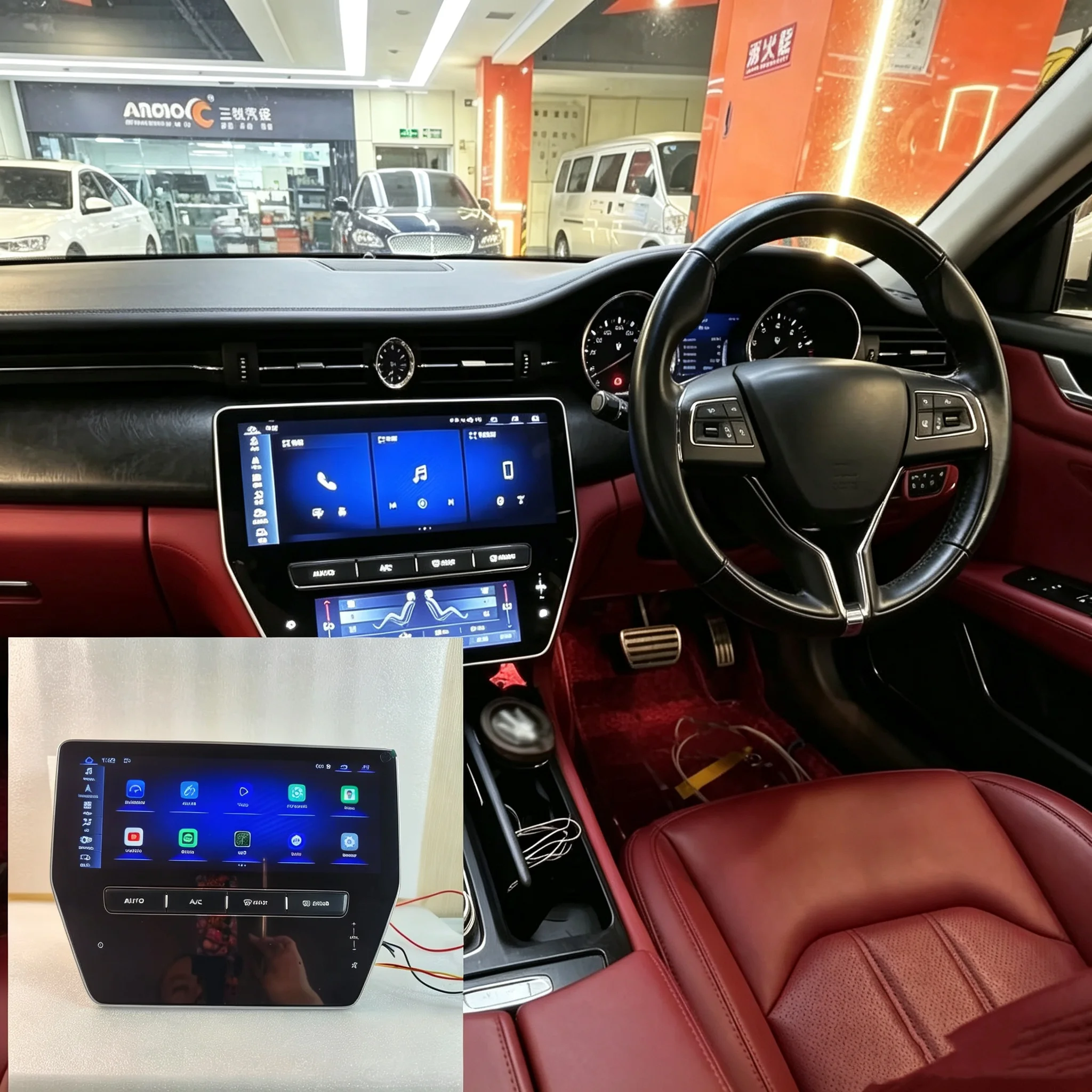 QLED Screen 22inch Android 14 For Maserati Quattroporte 2013-2020 Car Radio Multimedia Video Player Auto Air Conditioning Panel