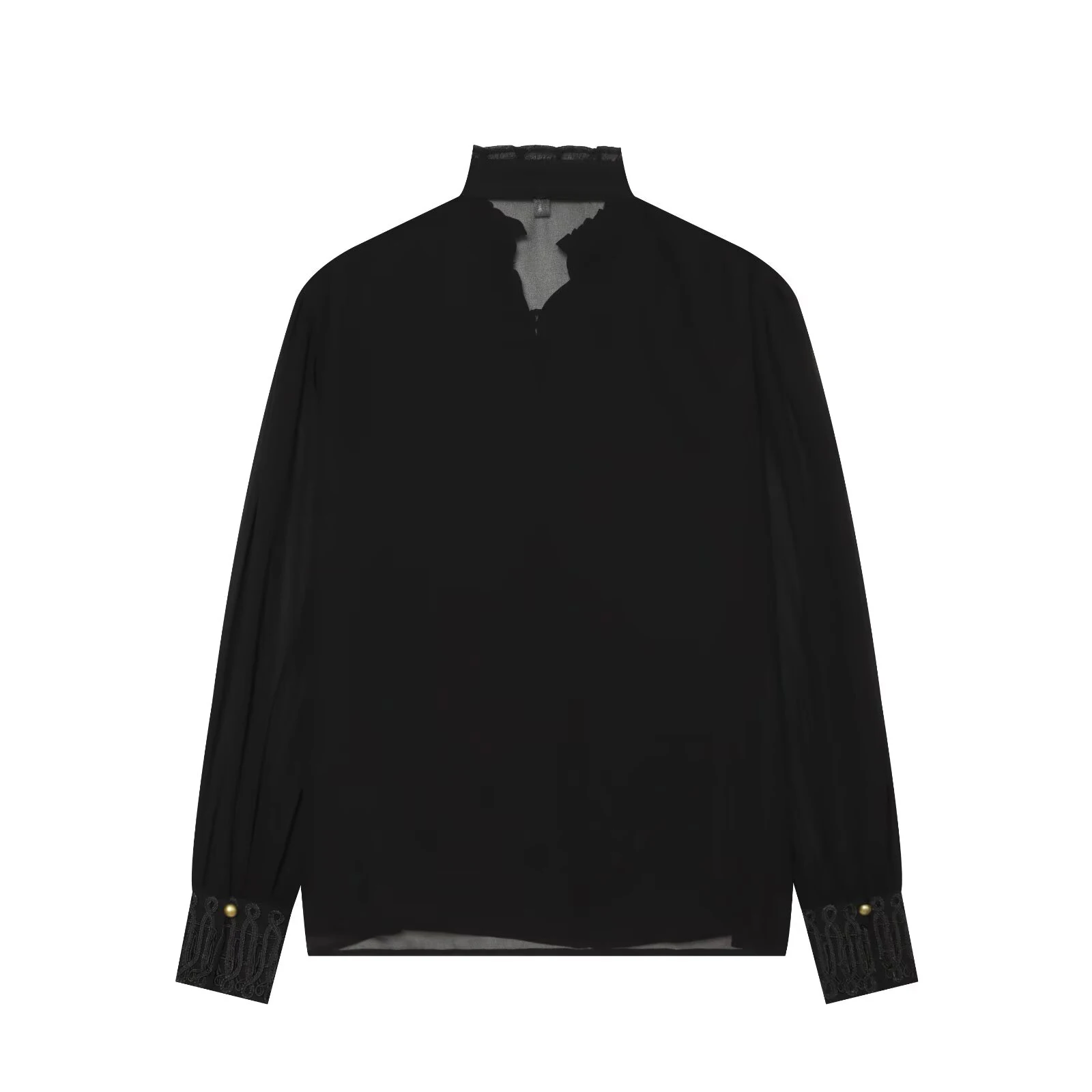 2026 Winter New Women's Fashion Loose Napoleonic Buckle Long Sleeve Micro Transparent Chiffon Top