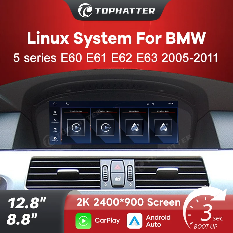 

Car radio For BMW 5 Series E60 E61 E62 E63 2005-2011 Wireless CarPlay Android Auto 12.8" 8.8" 2K HD Touchscreen Linux System