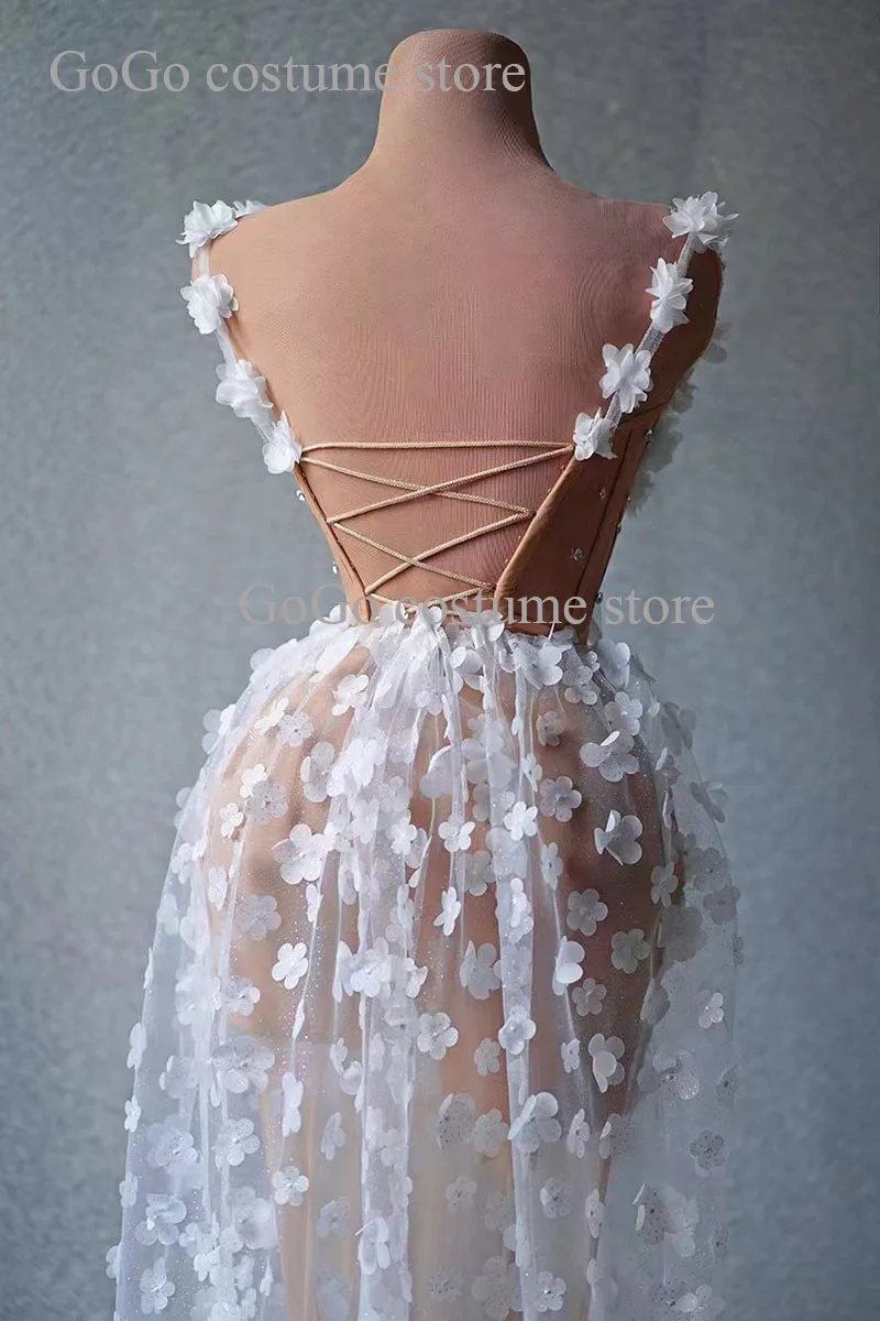 White flower transparent long skirt Birthday Outfit Women Corset Skirt Set  Party Club Bar Outfit Photo Shoot Wear Stage Costume