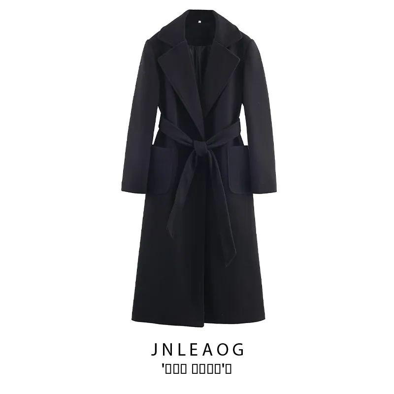 

JNLEAOG Autumn New Faionable Mixed Woolen Coat Women's Clothing Street Sle Long Sve Polyester Fiber Outerwear