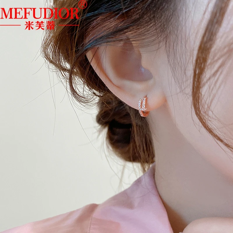 18K Gold Rivet Stud Earrings for Women Inlaid Full Zircon Yellow\Rose Color Ear Buckle 4mm Wide Luxury Couple Party Jewelry Gift