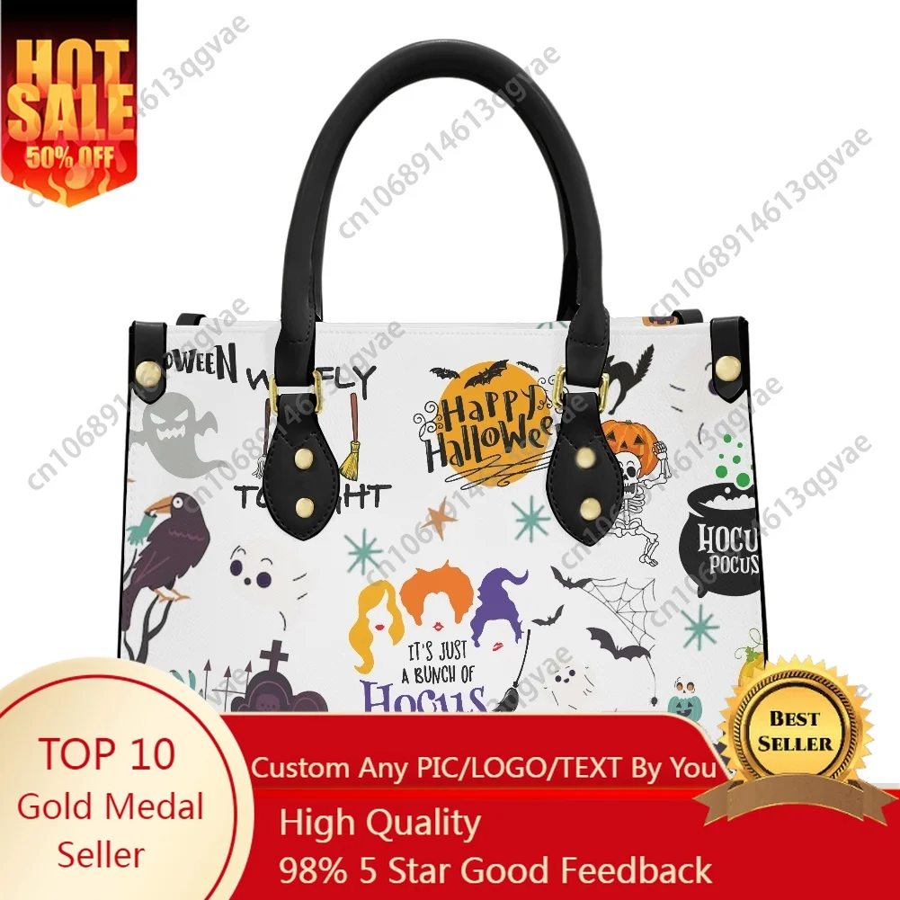 

2025 Halloween Horror Carnival Tote Bag Purse Womens Mens Personalized Text Image PU Leather Handbag Business Shopping Gift Bags