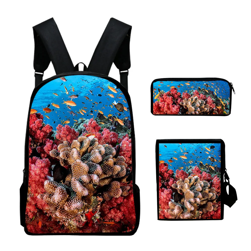 Hip Hop Underwater World 3pcs/Set Backpack 3D Print Student Large Capacity Bag Travel Laptop Daypack Shoulder Bag Pencil Case K