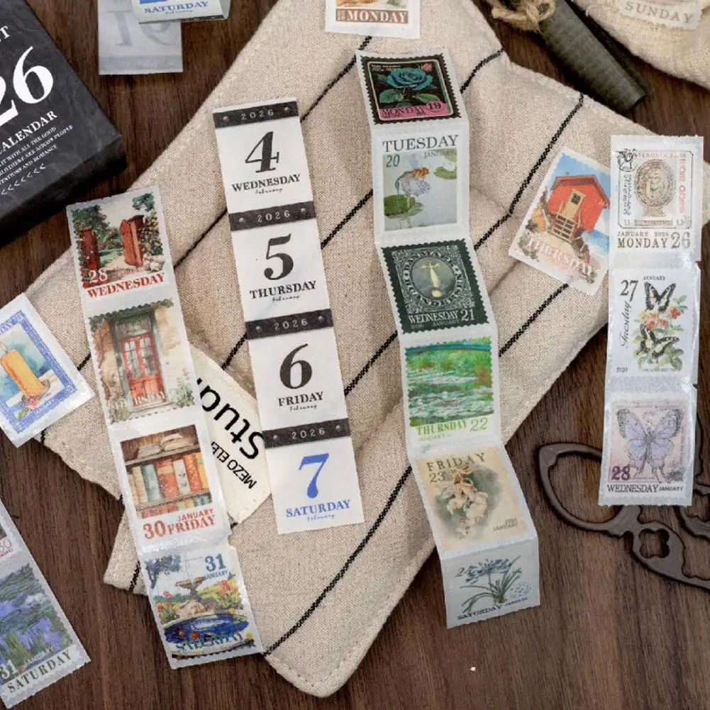 365 قطعة شريط ورقي فني عتيق ختم رقمي شريط تزيين كتاب اليد للمجلات وسجلات القصاصات والملاحظات اليومية شريط قرطاسية #2